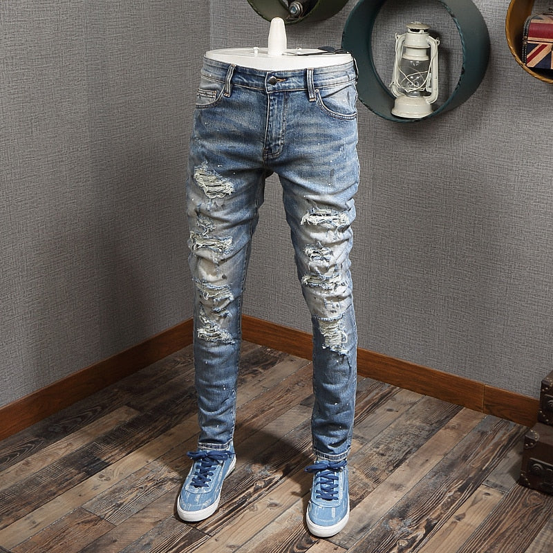 Jeans rasgados azul claro High Street Fashion para hombre