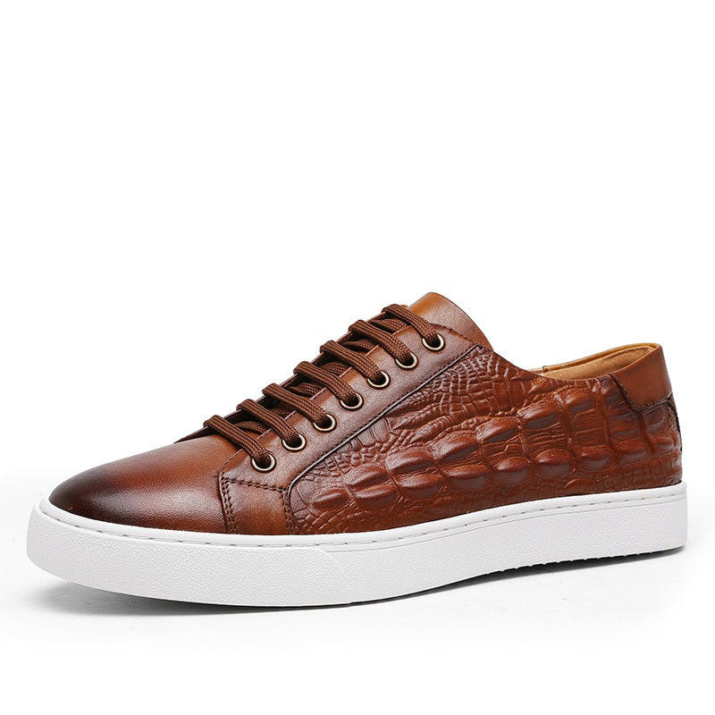 DESAI Baskets en cuir véritable à motif crocodile pour homme 