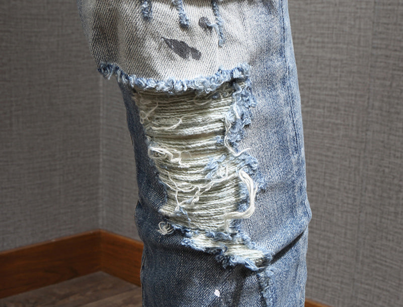 Men's High Street Fashion Light Blue Ripped Jeans