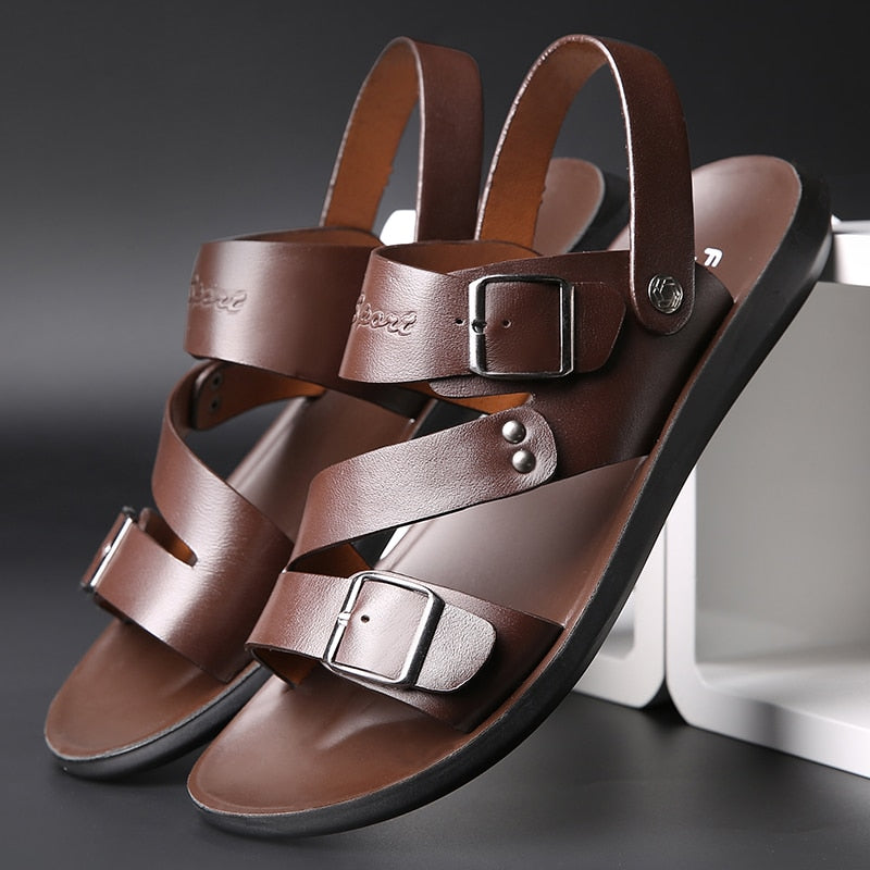 CONC Sandales en similicuir de couleur unie pour hommes 