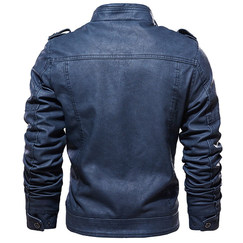 Veste en cuir PU intérieur polaire rétro pour hommes 