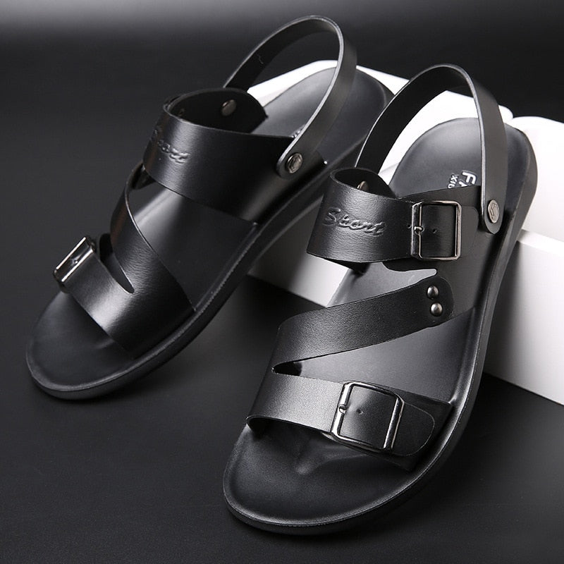 CONC Sandales en similicuir de couleur unie pour hommes 