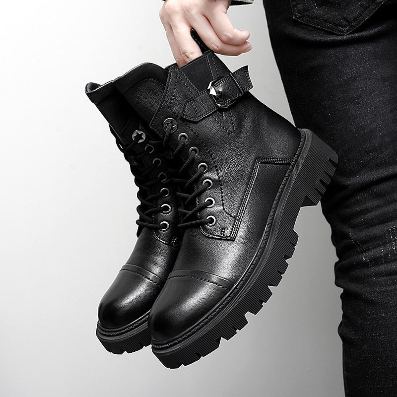 Bottes de luxe en cuir véritable de haute qualité pour hommes