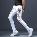 Jean Slim Stretch Homme Blanc Brodé 