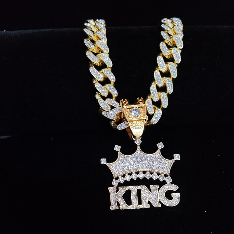 CROWN Pendentif pour homme Iced Out Collier