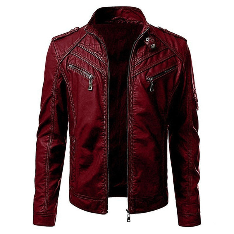 Men's Fashionista Autumn Stand Collar Faux Leather Jacket