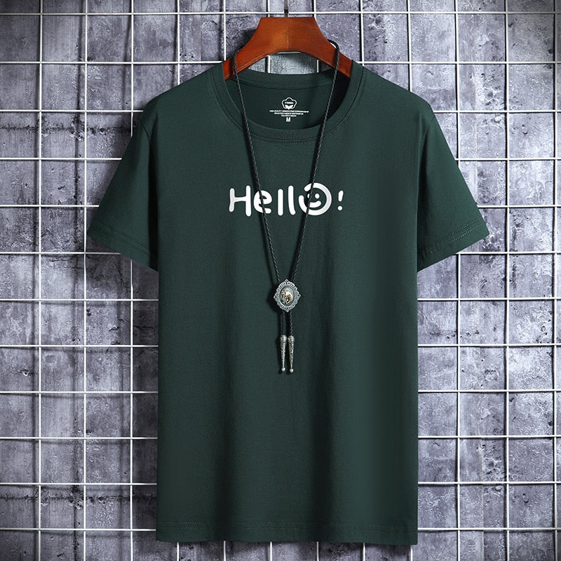 HELLO T-shirt 100 % coton imprimé lettre pour homme 