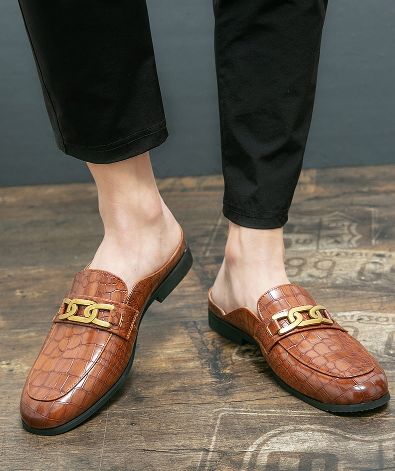 UYO Men's Genuine Leather Backless Loafers