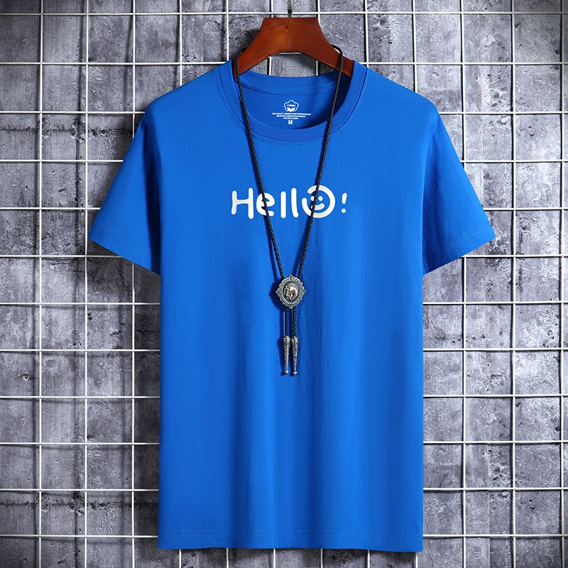 Camiseta de hombre 100 % algodón con estampado de letras HELLO
