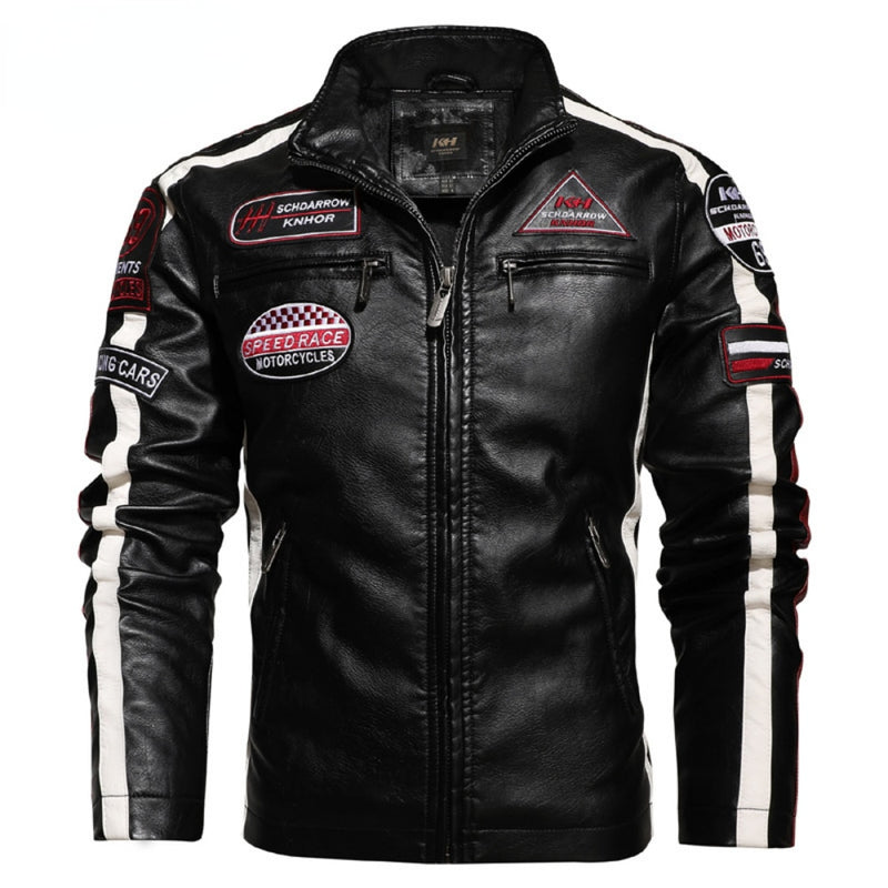 Veste en similicuir brodée pour moto vintage pour hommes