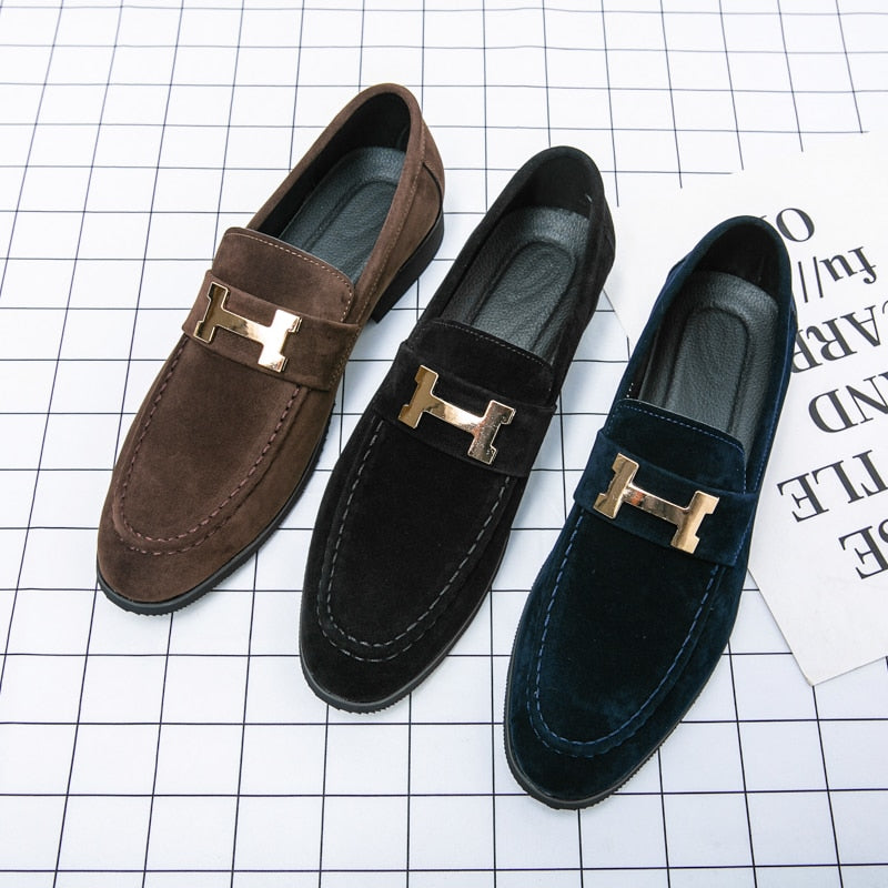 Mocassins en daim à enfiler classiques de luxe pour hommes