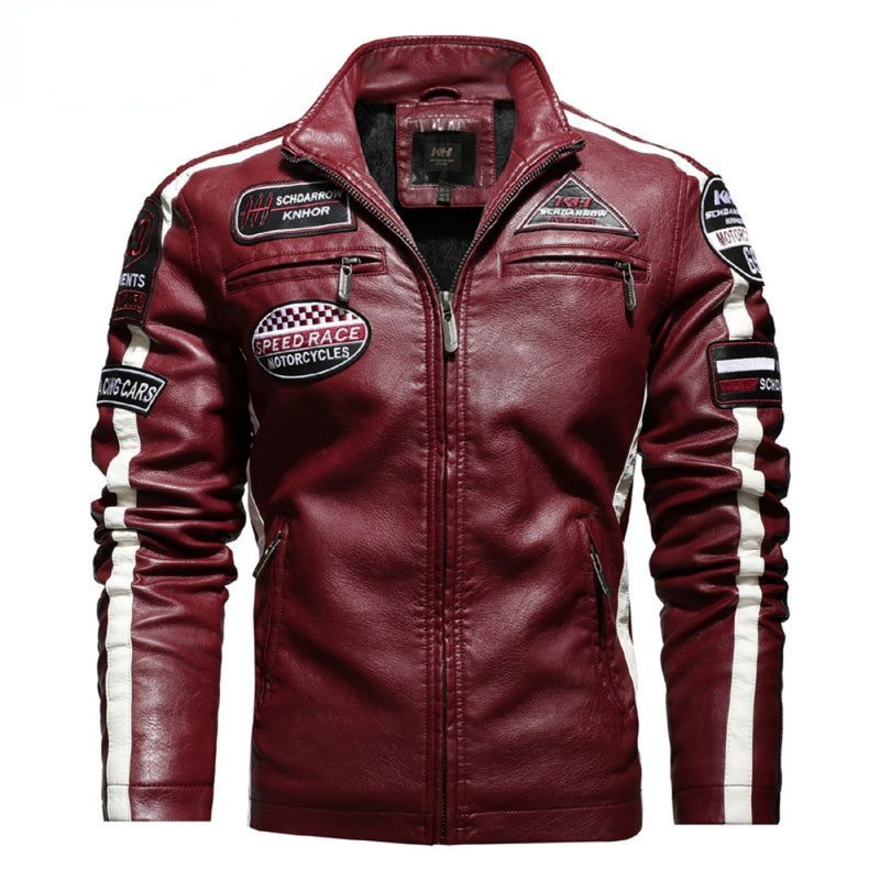 Veste en similicuir brodée pour moto vintage pour hommes