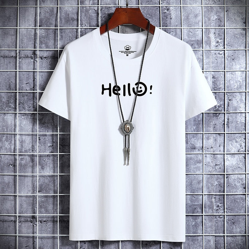 HELLO T-shirt 100 % coton imprimé lettre pour homme 