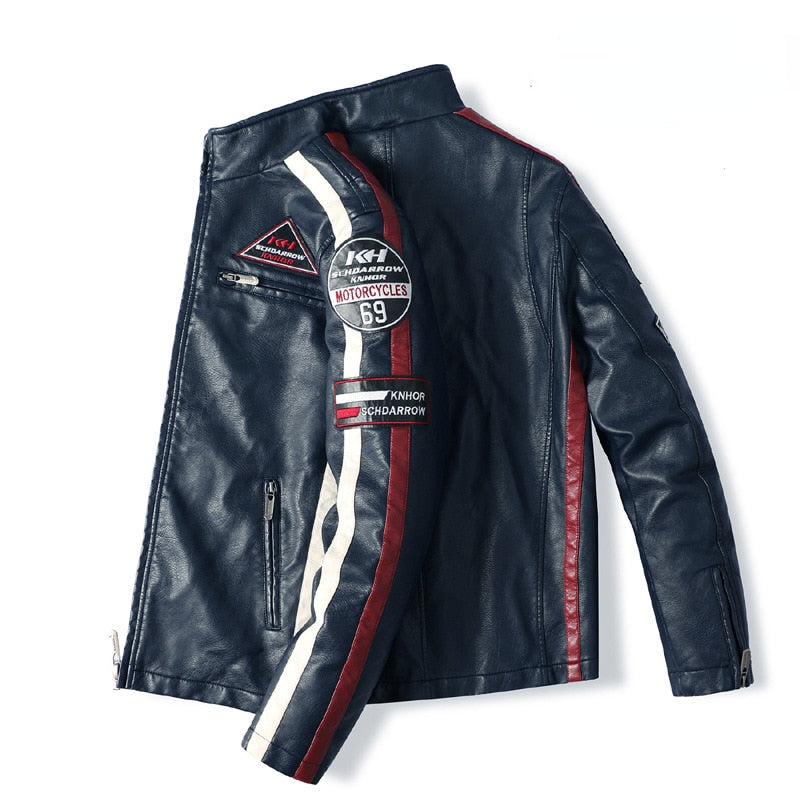 Veste en similicuir brodée pour moto vintage pour hommes