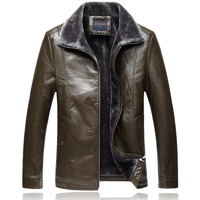 Men's Faux Leather Slim Fit Fleece Interior Jacket