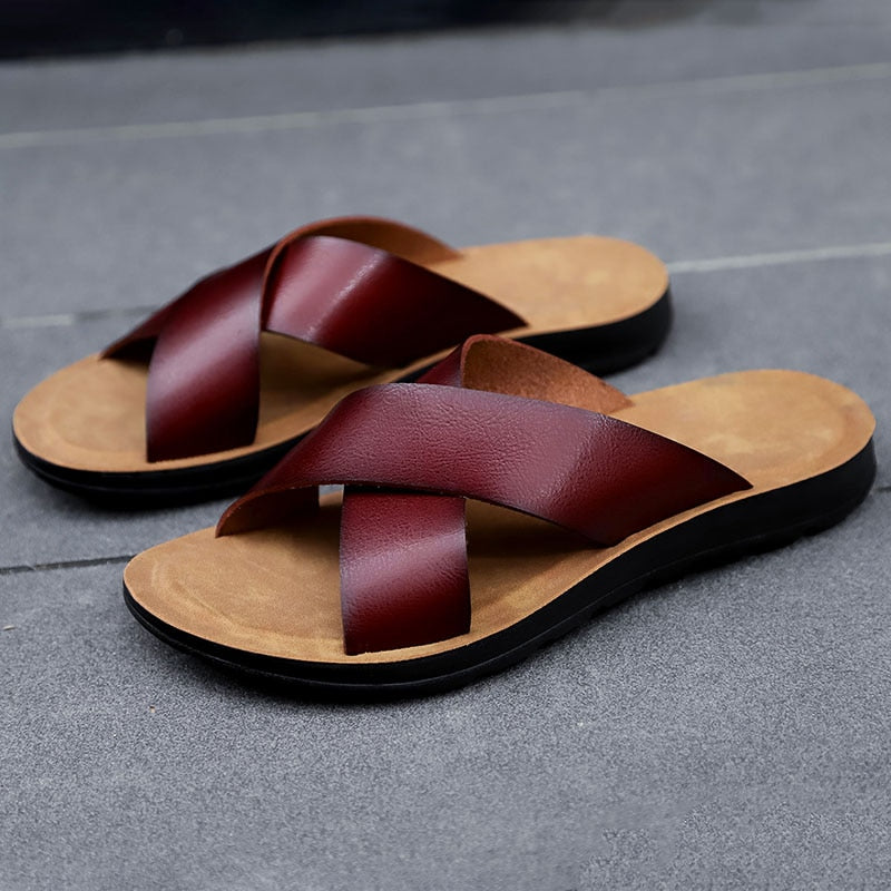 Sandalias de verano de playa de piel sintética italiana para hombre