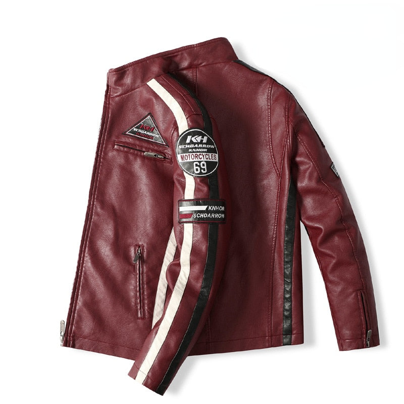 Veste en similicuir brodée pour moto vintage pour hommes