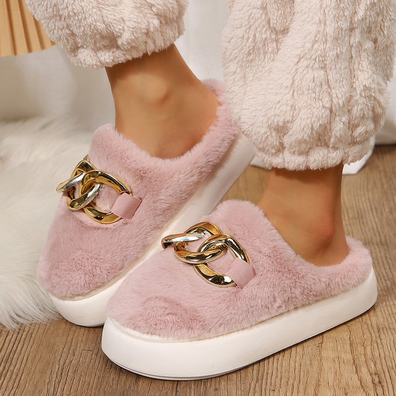 CASC Women's Cotton Furry Closed Toe Slippers