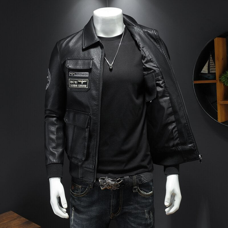 DEM Veste de motard en similicuir pour homme Automne/Hiver 