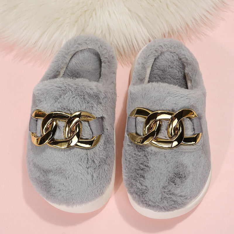 CASC Women's Cotton Furry Closed Toe Slippers