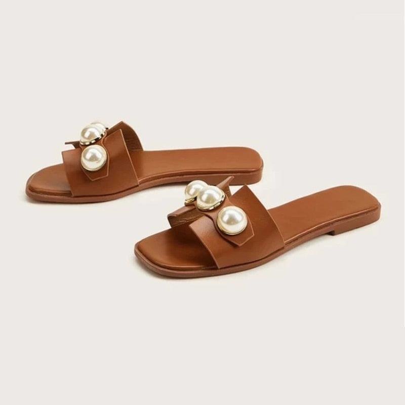 Women's Casual Pearl Beads Detailed Slippers