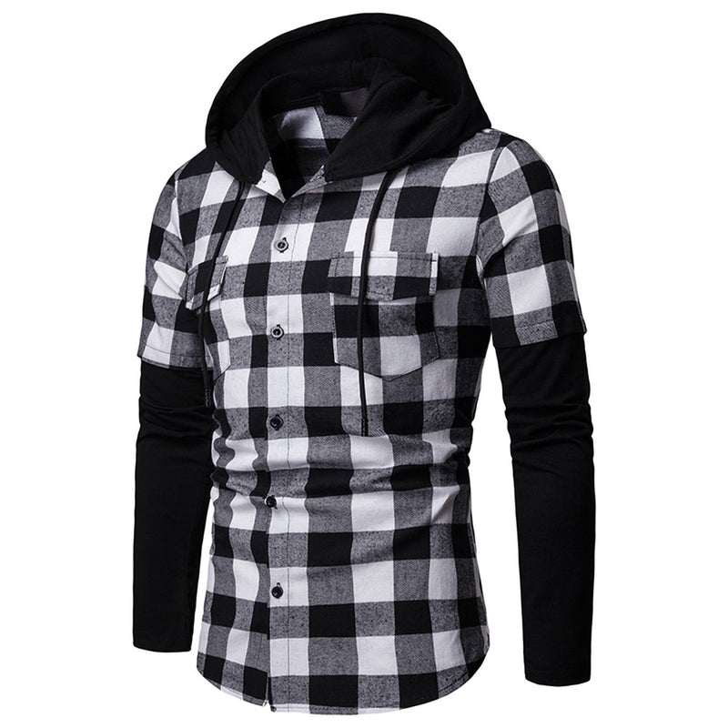 VAC Men's Casual Slim Fit Flannel Hooded Shirt