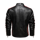 Chaqueta de piel sintética bordada de moto vintage para hombre