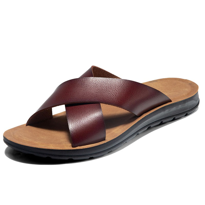 Sandalias de verano de playa de piel sintética italiana para hombre