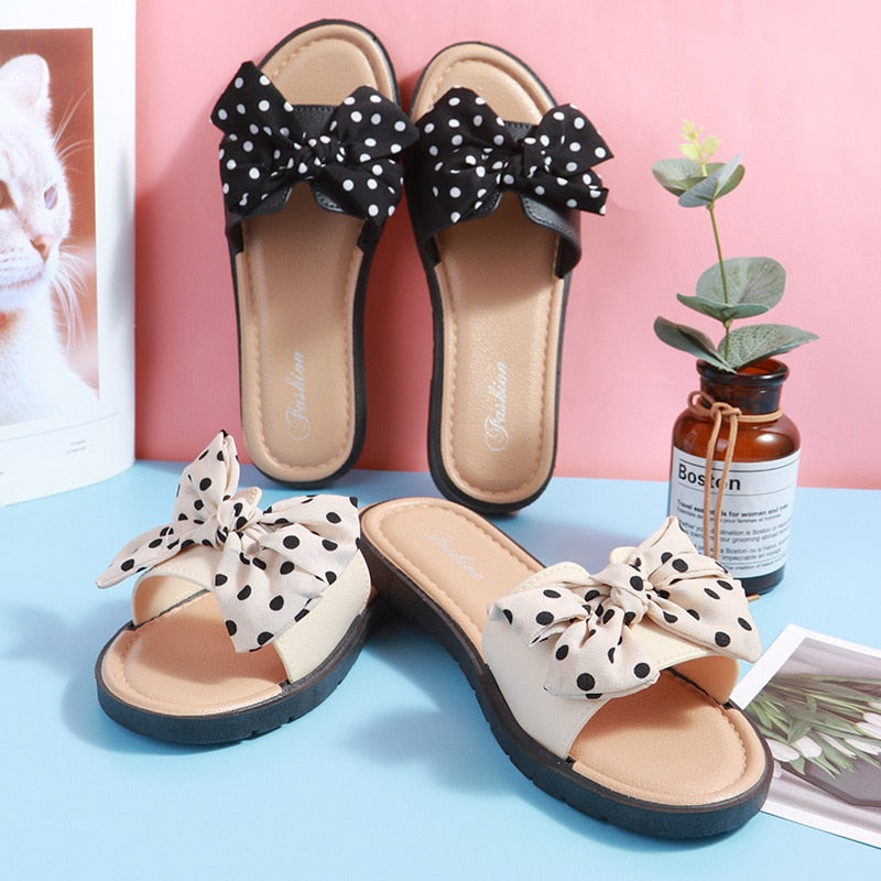 Women's Dot Details Bow Knot Slippers