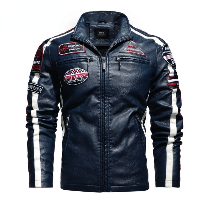 Veste en similicuir brodée pour moto vintage pour hommes