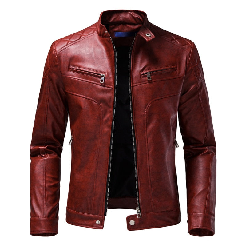 Chaqueta de piel sintética de moto informal de invierno para hombre