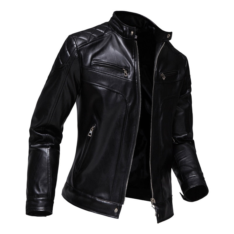 Chaqueta de piel sintética de moto informal de invierno para hombre