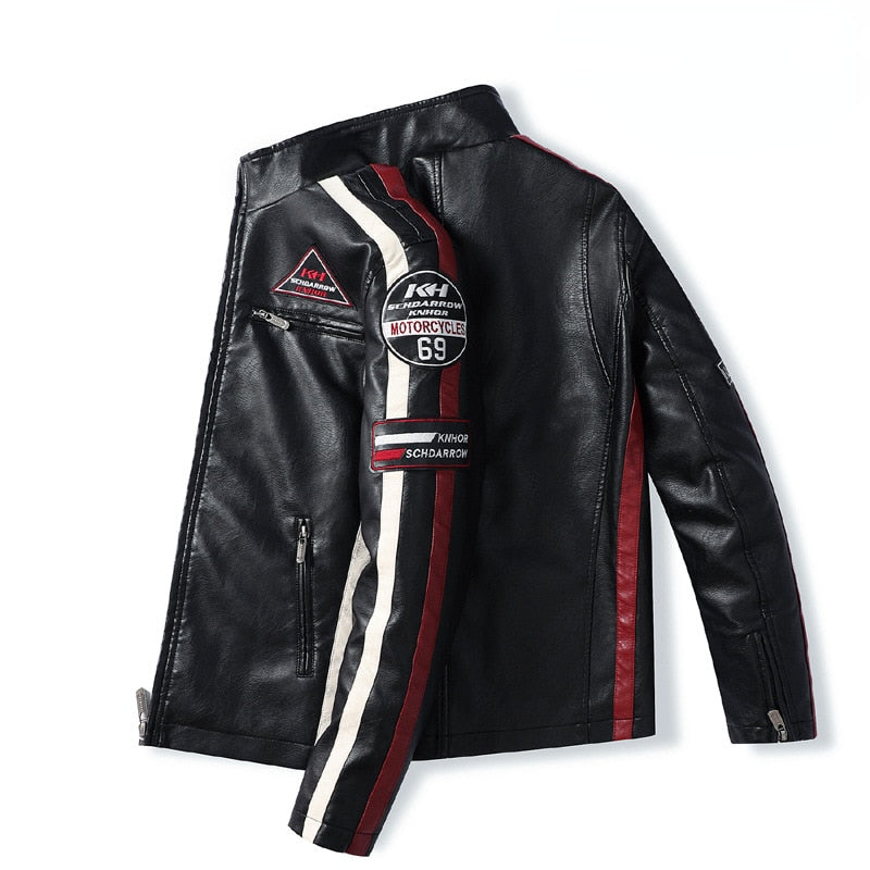 Veste en similicuir brodée pour moto vintage pour hommes