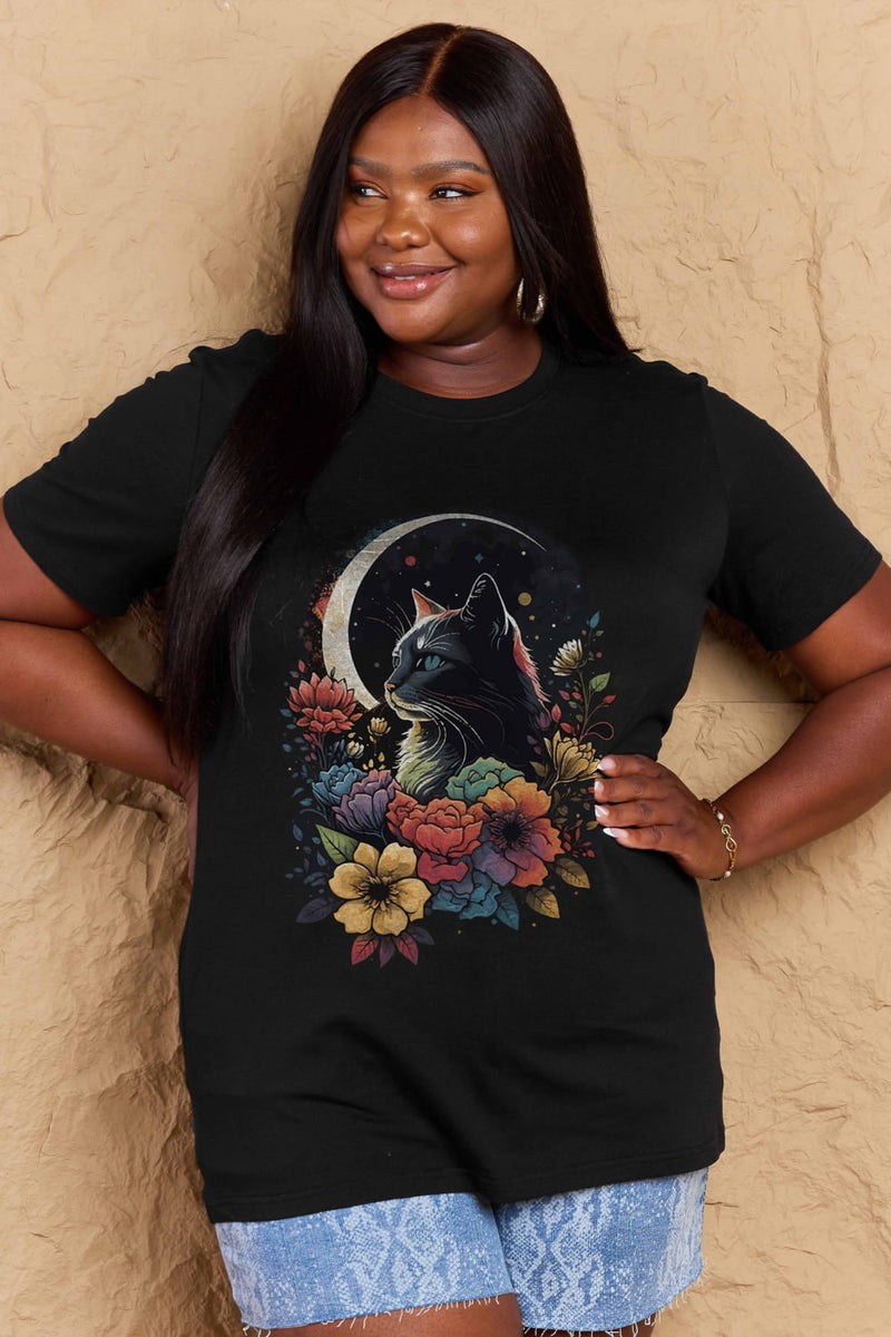 Camiseta de algodón con estampado de gato de tamaño completo de Simply Love
