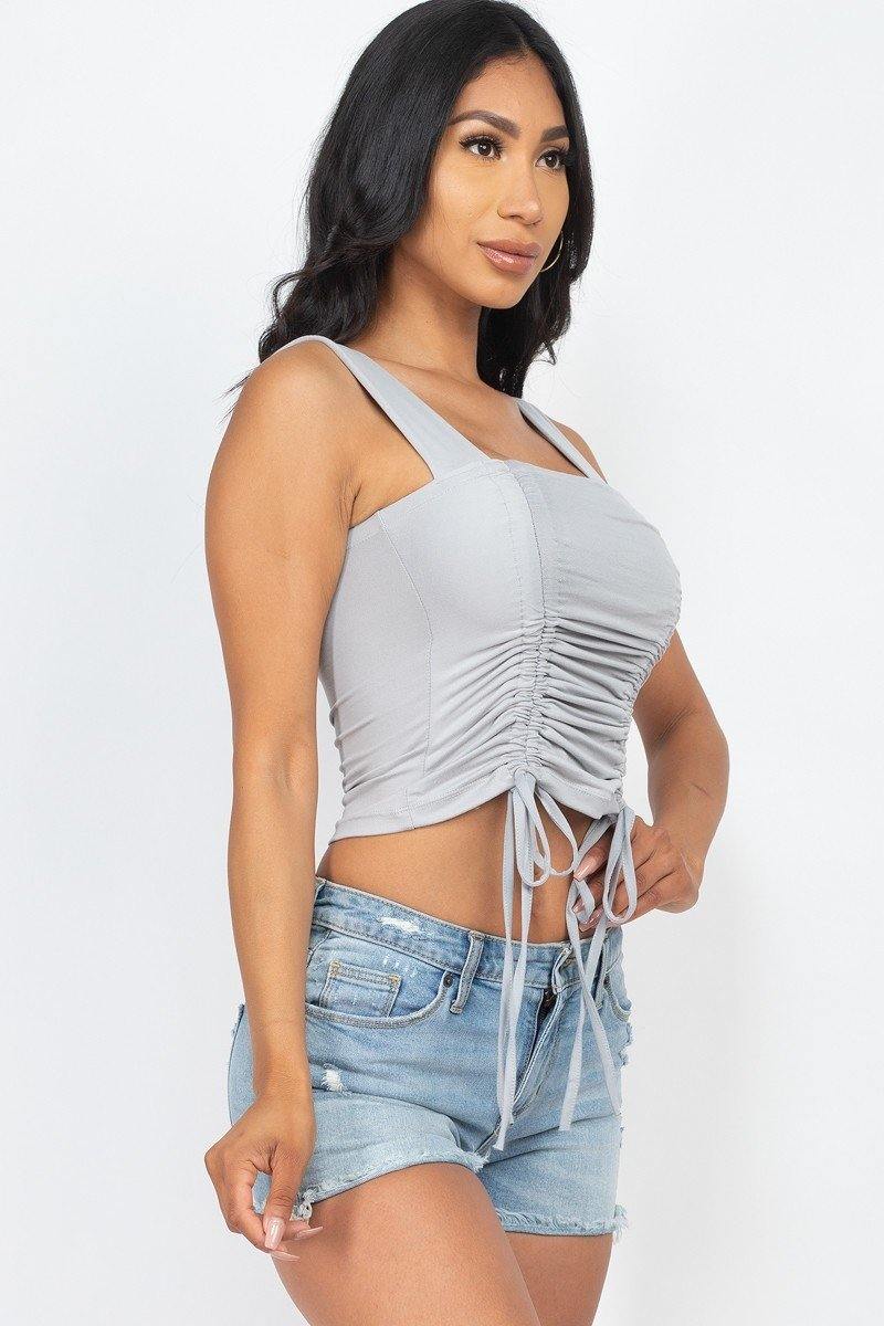 Adjustable Front Ruched With String Square Neck Crop Tops - AM APPAREL