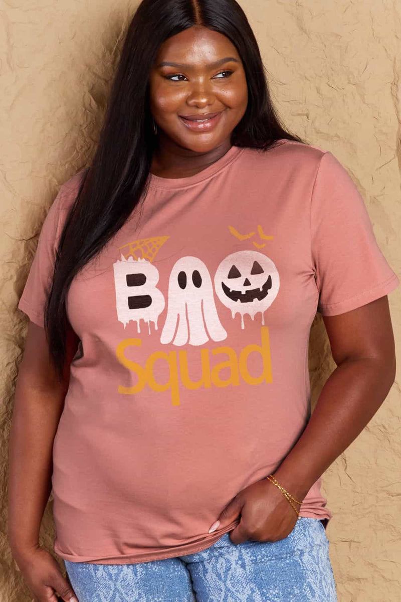 Camiseta de algodón con estampado BOO SQUAD de tamaño completo de Simply Love