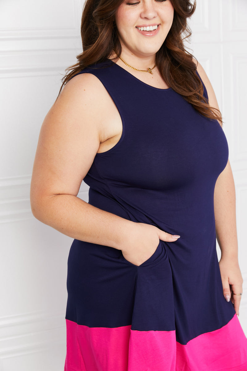Yelete Mini vestido sin mangas de dos tonos de tamaño completo con bolsillos
