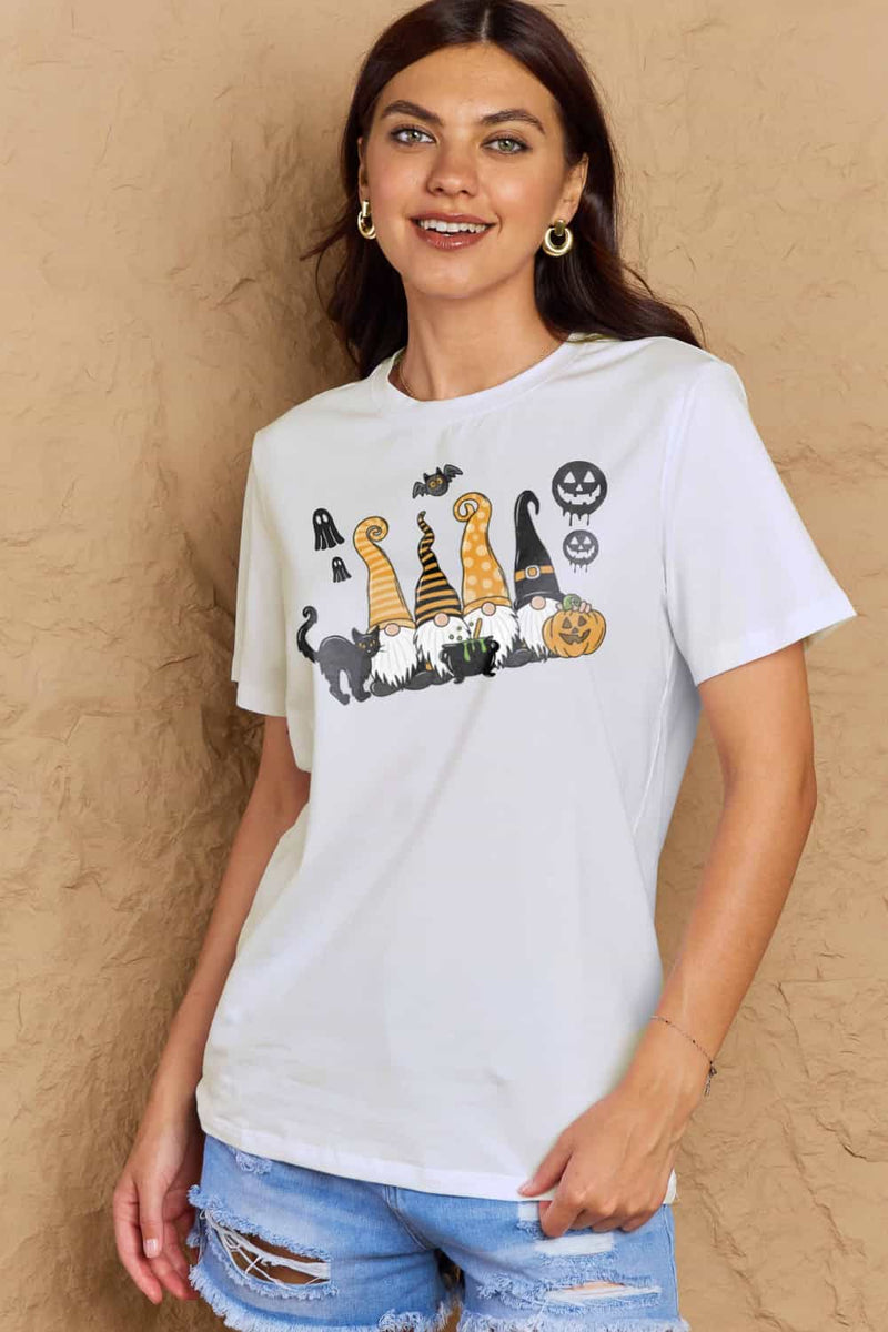 Camiseta de algodón con estampado de tema de Halloween de tamaño completo de Simply Love