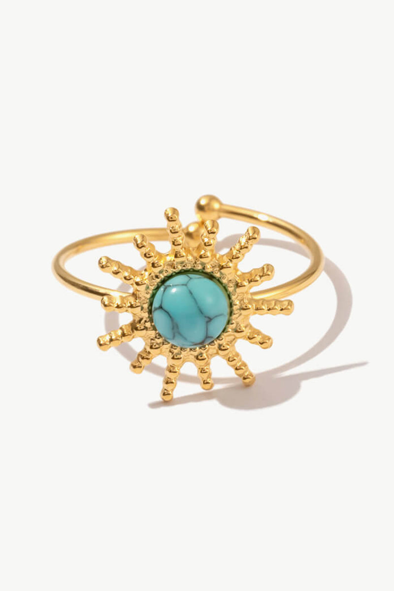 Anillo abierto con forma de sol de piedra natural