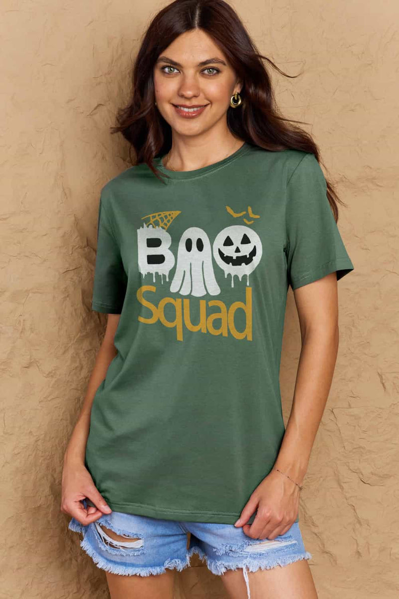 Camiseta de algodón con estampado BOO SQUAD de tamaño completo de Simply Love