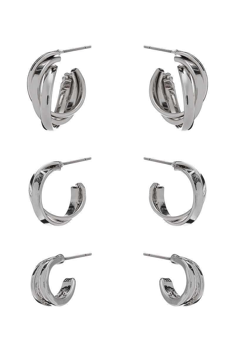Basic Metal Mini Hoop 3 Pair Earring Set - AM APPAREL