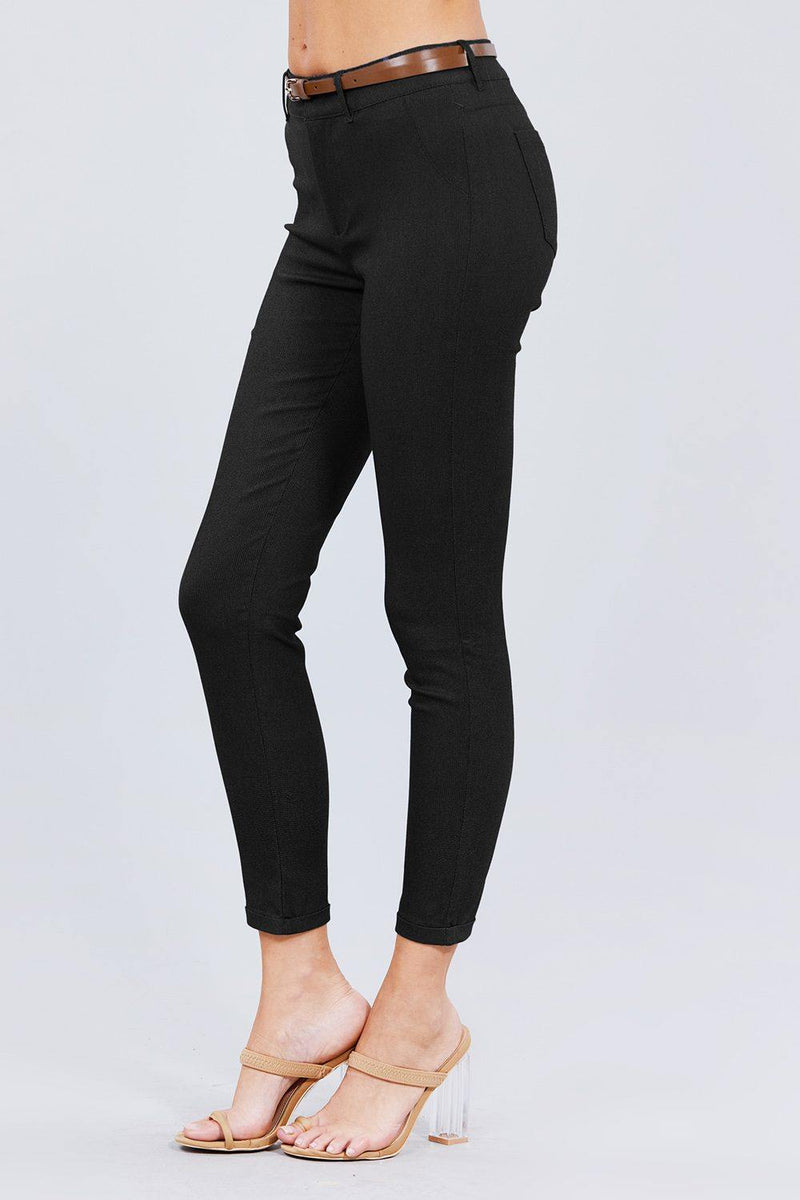 Belted Textured Long Pants - AM APPAREL