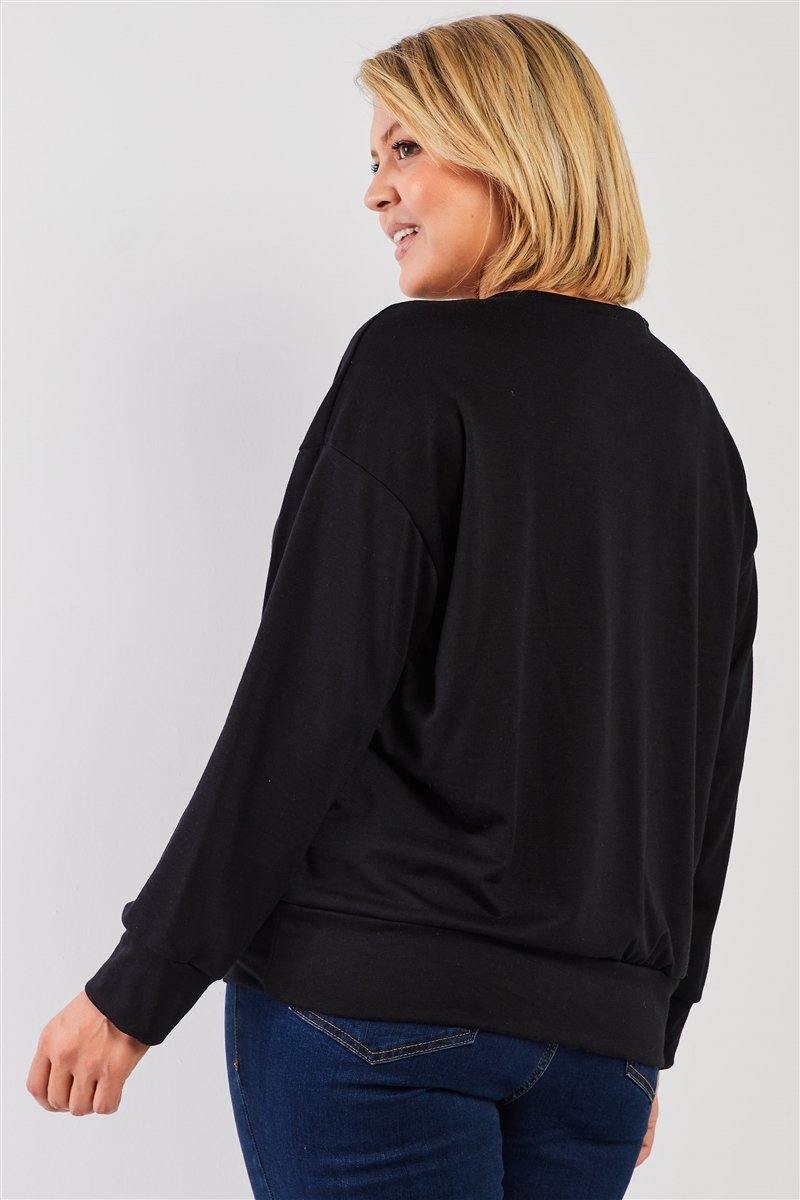 Black "monday Sunday" Print Long Sleeve Relaxed Sweatshirt Top - AM APPAREL