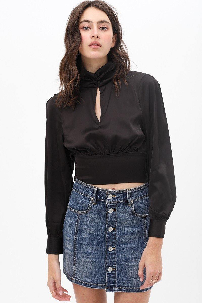 Blouse Shirt With Front Waist Tie - AM APPAREL