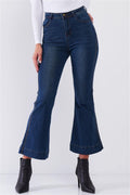 Blue Denim High Waisted Ankle Length Bell Bottom Flare Jeans - AM APPAREL