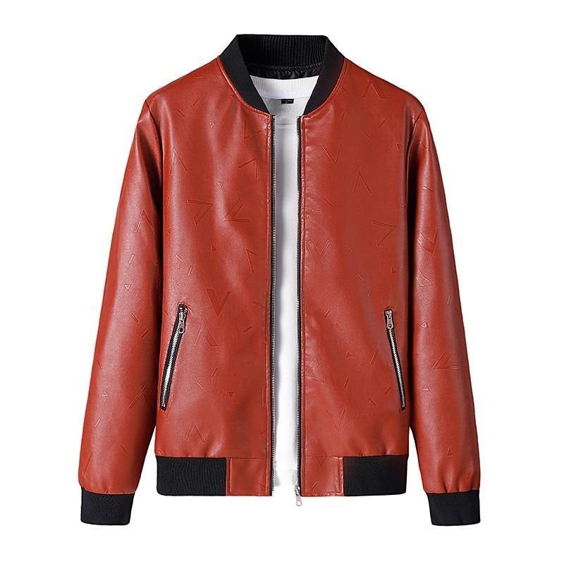 BROWON Unisex Stand Collar PU Leather Jacket - AM APPAREL