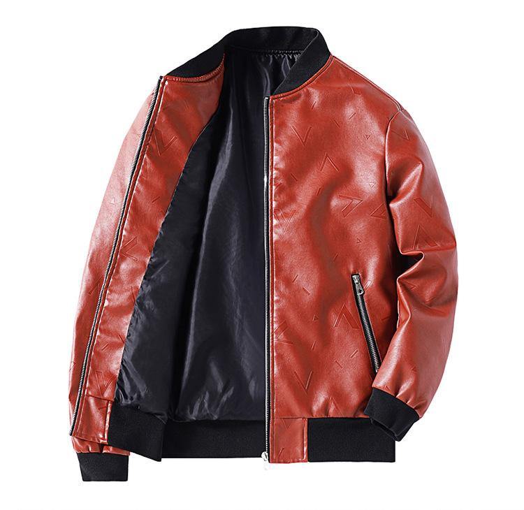 BROWON Unisex Stand Collar PU Leather Jacket - AM APPAREL
