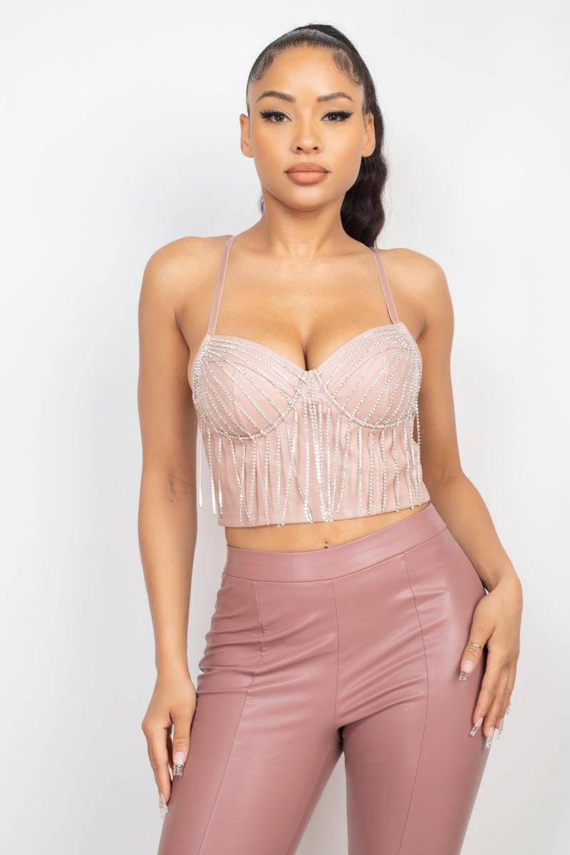 Bustier Stone Fringe Cami Top - AM APPAREL