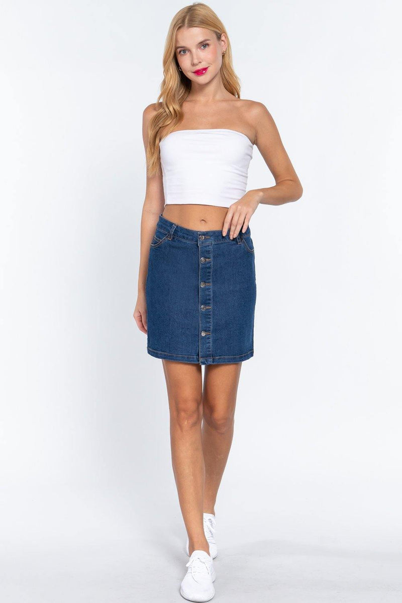 Buttoned Stretch Denim Mini Skirt - AM APPAREL