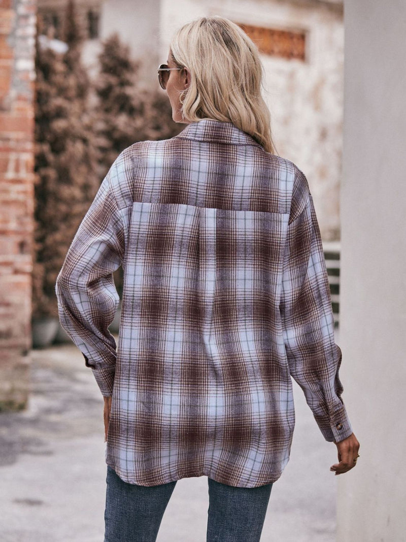 Chemise longue à carreaux à épaules tombantes